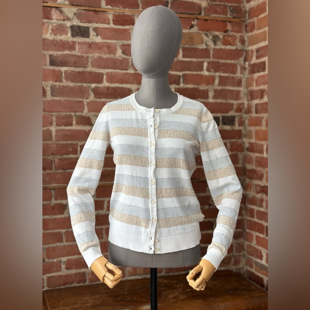 Tommy Hilfiger Pima Cotton Cardigan M Striped Beaded